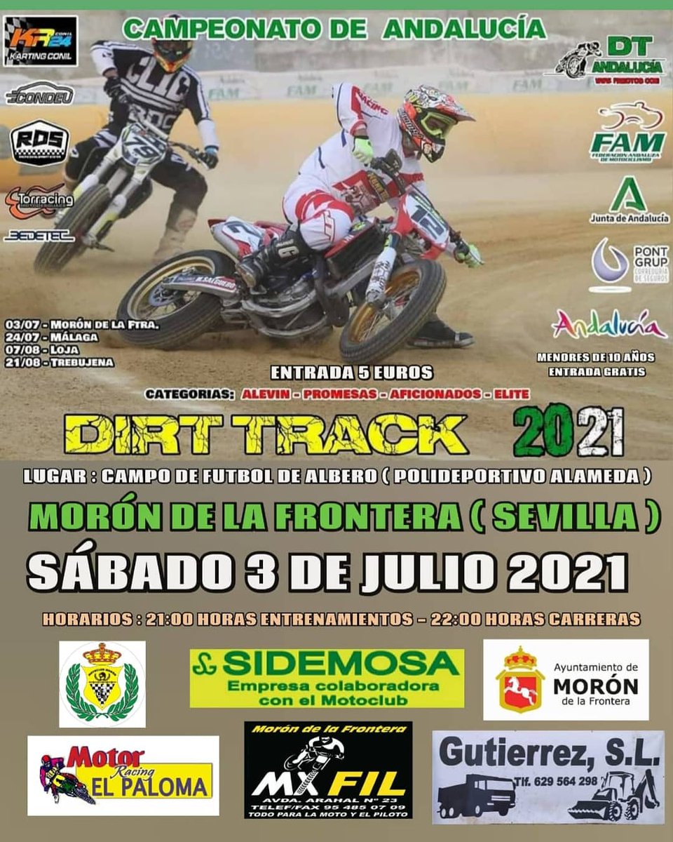 JUANMIMONTILLA's tweet photo. #motoclubmoron Orgullosos del gran número pilotos que tenemos en #morondelafrontera .Nuestros pilotos mas laureados. #12 Sergio Rojo Campeón de Andalucía de #dirtrack y Miriam Mena(Campeona de Andalucía de #dirttrack y campeona de 🇪🇦 de motocross) !!! Espectáculo asegurado!!! https://t.co/wV5BXA7jOC