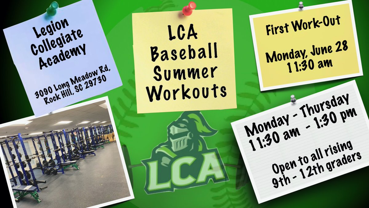 Time to get back to WORK!!! Incoming 9th-12 graders interested in Baseball At Legion Collegiate Academy need to be in attendance! #nomoresmallpants #championsloveiron #D.W.Y.P #DOWHATBEASTDO <a href="/LCASTRENGTH/">Legion Strength & Conditioning</a>
