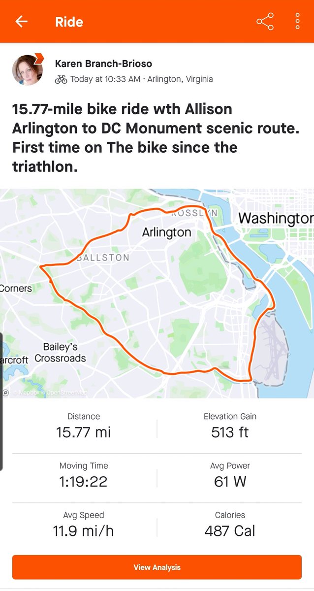 Just sandwiched a fun 16mi bike ride w Allison Klein (my 1st since the tri) between 2 decidedly NON-fun events: A trip to the DMV &amp; surgery to remove basal skin cancer on my left thigh. At least it wasn't melanoma this time. But my day was GREAT bc of the ride, insane hills &amp; all