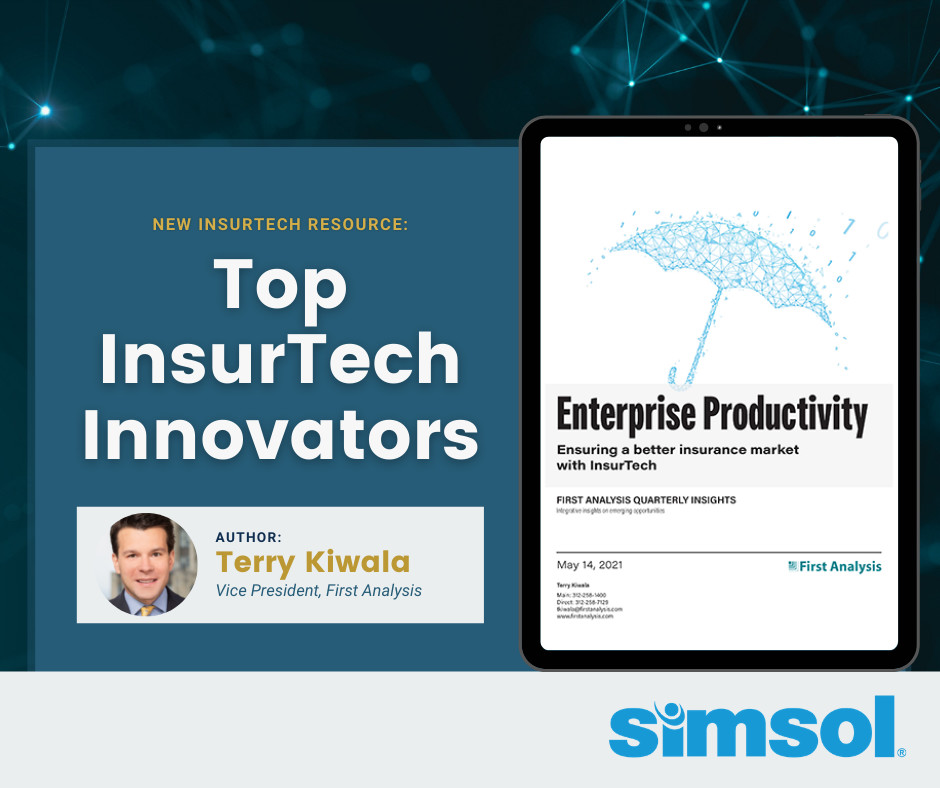 Simsol_Software's tweet image. Simsol is proud to be a part of the revolution of the #InsurTech Industry. In a recent report, Terry Kiwala from First Analysis profiles over thirty #innovative companies driving this transformation – and #Simsol has made the list. Read the report here: bit.ly/3qhb4dX