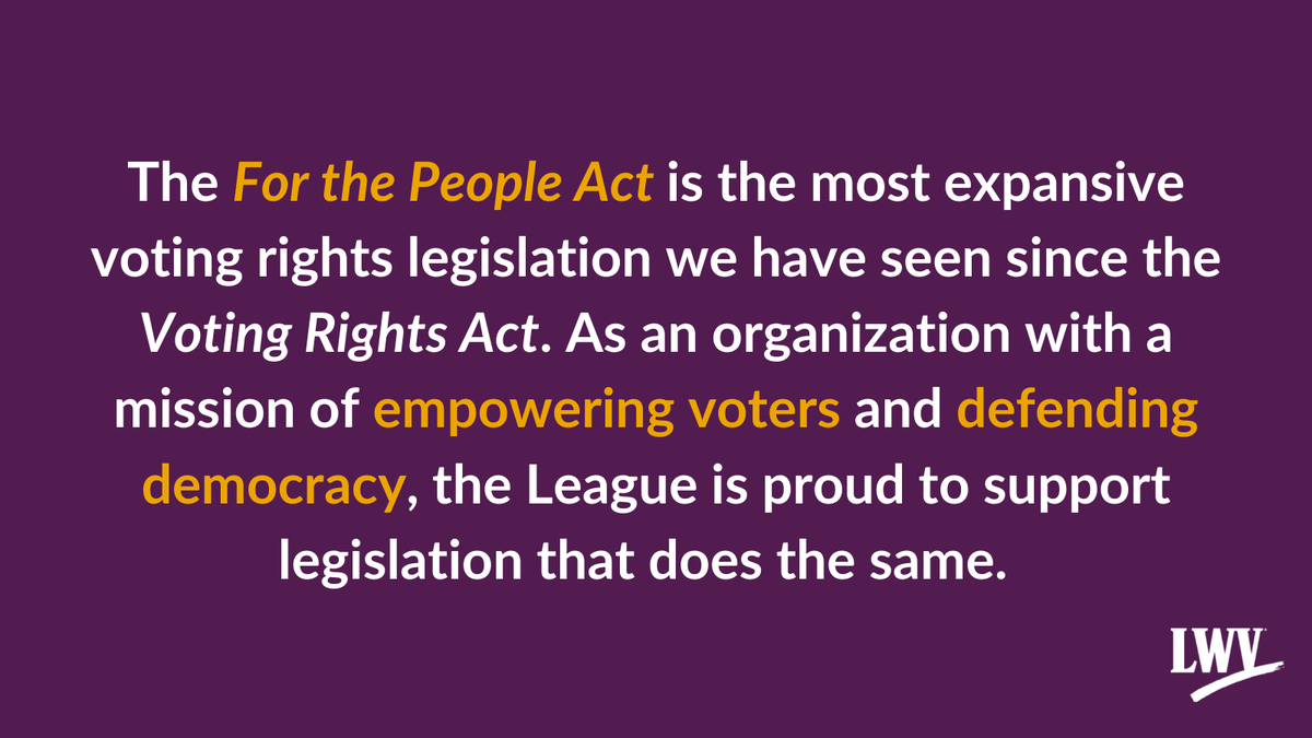LWV's tweet photo. The Senate failed to protect our freedom to vote yesterday, but this fight is far from over. Keep calling your senators and let them know you support the #ForThePeopleAct. https://t.co/JRCCdHbA1Z