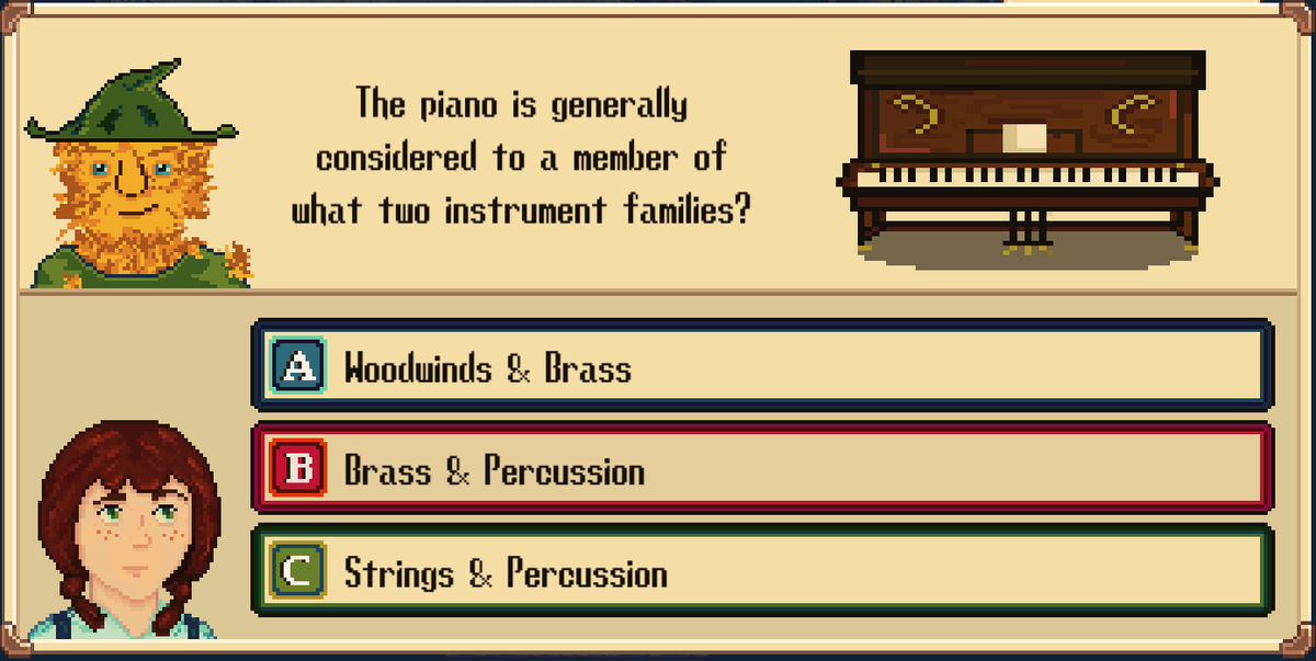 SolidGold_Games's tweet photo. Our trivia questions include pictures now! Yay game dev team!
#pixelart #indiedev #secretsymphony https://t.co/wE5dxlOrNO