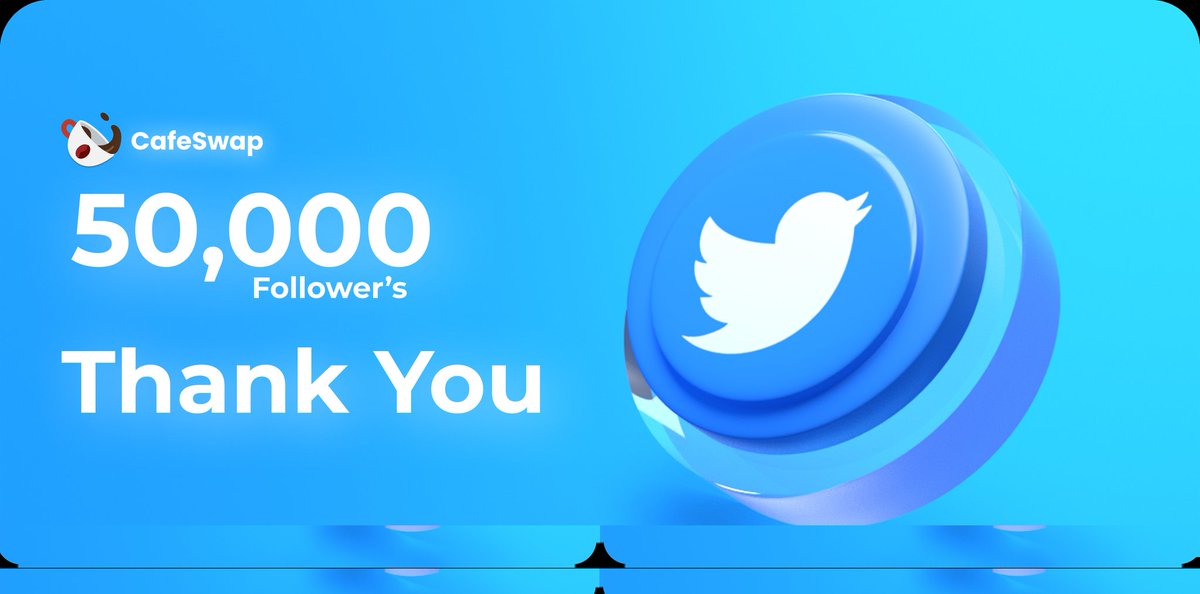 CafeSwapFinance's tweet photo. We are Happy to share that Cafeswap has grown it's Following to 50,000 Brewers☕ 🥳🥳🎉🎉
To Celebrate this we are giving away a total of $500 to 20 lucky winners.
$250 worth of $BREW
+
$250 worth of $MOCHA
Just
Follow @CafeSwapFinance 
RT &amp; Like❤ 
Tag 3 friends
#BSC #Brew https://t.co/0Abh4u3xUL