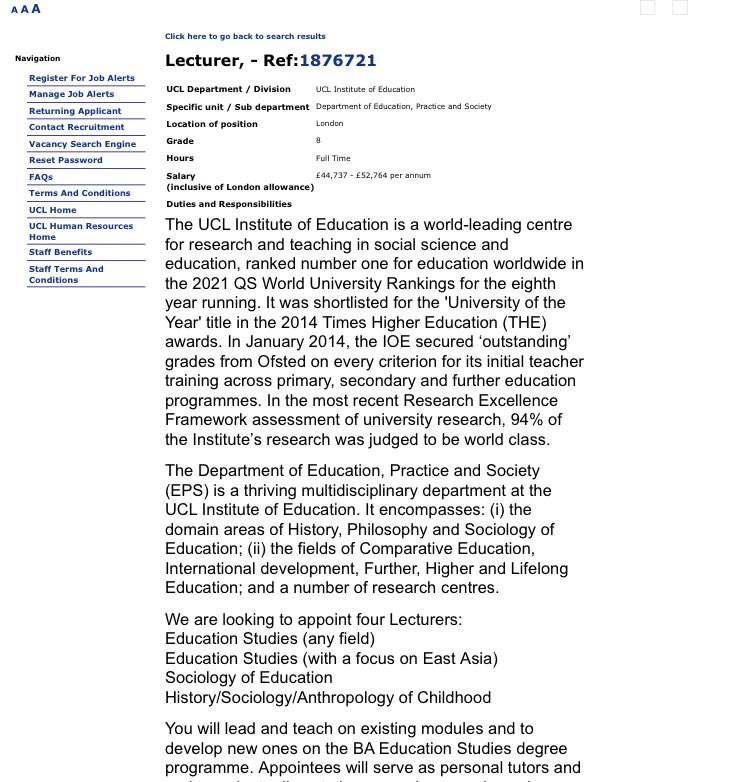 JOB ALERT: My department at the UCL Institute of Education is looking for four new lecturers… with potential specialisms in sociology, philosophy, anthropology, history &amp; childhood studies… 

It’s a super-exciting place to work… come join us! 

atsv7.wcn.co.uk/search_engine/…