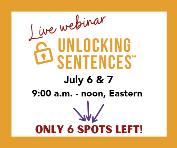 Traditional grammar instruction often fails students who struggle with language. With a clear way to fuse grammar with meaning, students can unlock any sentence they read. We developed that way, and SLPs can learn it this July! #unlockingsentences #slpeeps