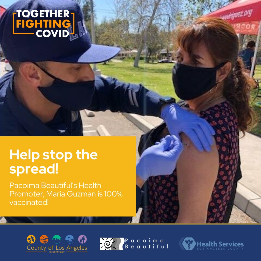 PB__Community's tweet photo. #PacoimaBeautiful's Health Promoter, Maria Guzman is 100% #Vaccinated! ๐
โก๏ธ Head to https://t.co/94B7gf5pZm to find a vaccine site near you and get your free vaccine today!
DM us for any vaccine info. https://t.co/oV9QJj3uJH