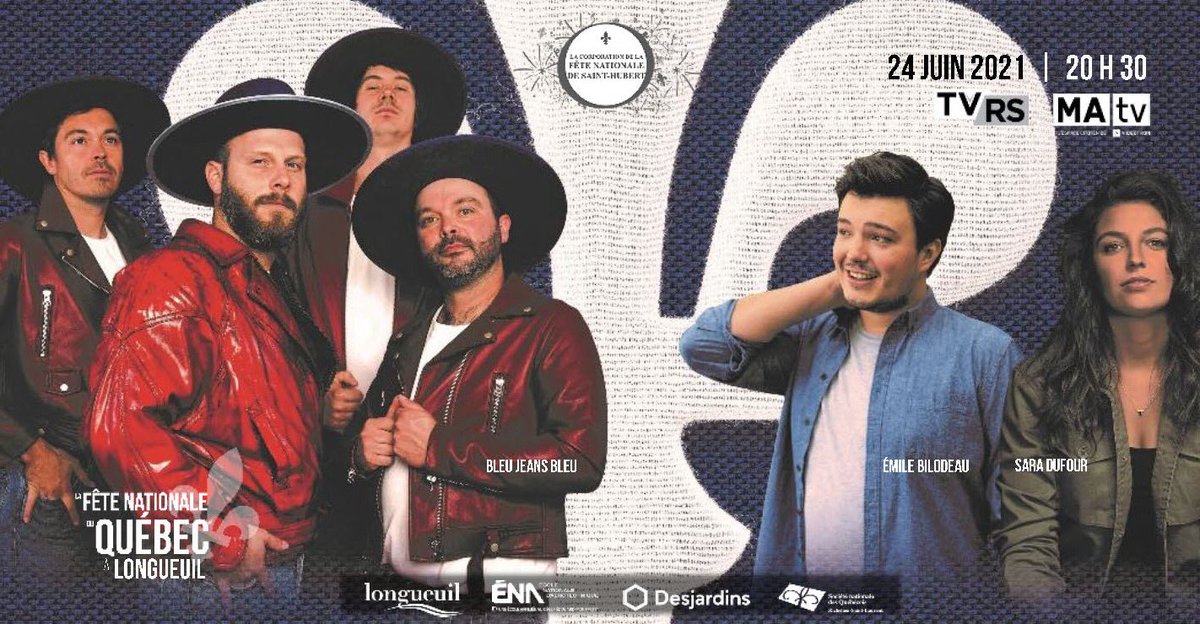 2/2 Demain, le 24, de retour en formule toute garnie pour la <a href="/fetenationale/">La Fête nationale du Québec</a> du Québec à Longueuil, avec Émile Bilodeau et <a href="/saraduffs/">Sara Dufour</a>. Ça commence à 20 h 30 et vous pourrez aussi écouter ça en direct sur les ondes de <a href="/TVRiveSud/">Télévision Rive-Sud</a>, <a href="/MAtv_MTL/">MAtv Montréal</a> et au tvrs.ca/tvrs-en-direct!