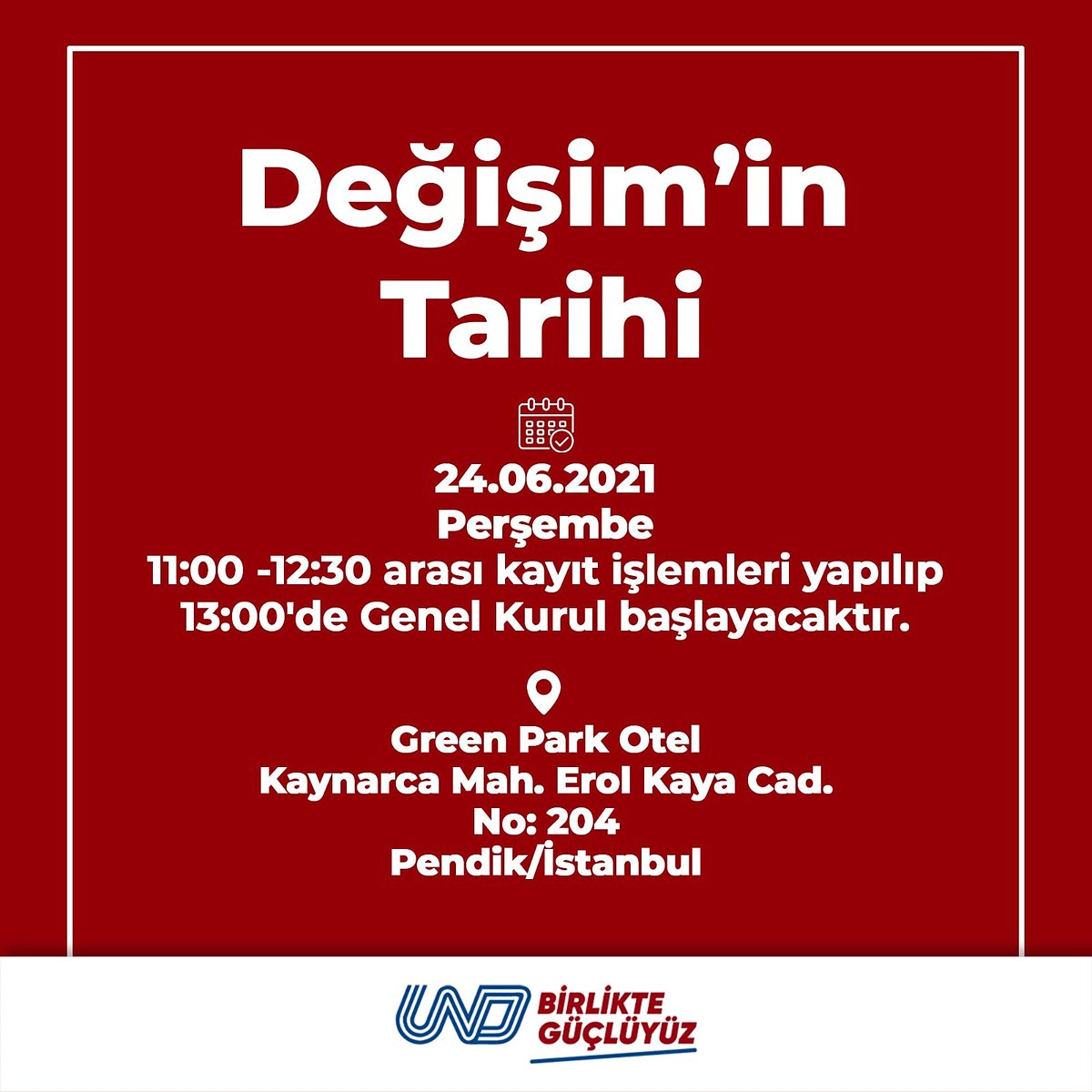 undbirlikte's tweet photo. DEĞİŞİM'İN TARİHİ
24.06.2021
Perşembe
11:00 -12:30 arası kayıt işlemleri yapılıp 13:00'de Genel Kurul başlayacaktır.

#undbirliktegucluyuz #BizTaşıyoruzBizYöneteceğiz #undsecimegidiyor #ihracat #ithalat #tır #avrupabirligi #AB #nakliye #Tobb #lojistik #antrepo #Roro #Rola #gümrük https://t.co/qMJza1muor