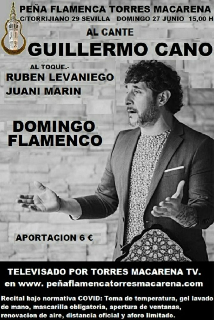Carteles del finde en Torres Macarena. El flamenco es en vivo y en directo pero si no puedes ir puedes conseguir un enlace para verlo en streaming en peñaflamencatorresmacarena.com
