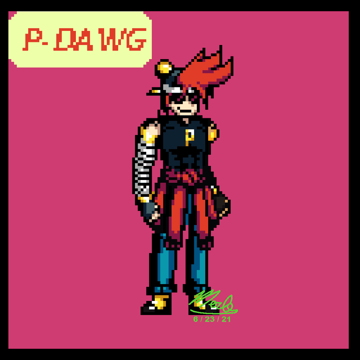 MerleBirb's tweet photo. I THINK I FOUND IT! My shading style for my game! Here is Monkey Kick's protagonist, P-Dawg!!! #pixelart #spriteart #aseprite #MonkeyKick #illustrations #ใใใ็ตต https://t.co/OEELvdWoCK
