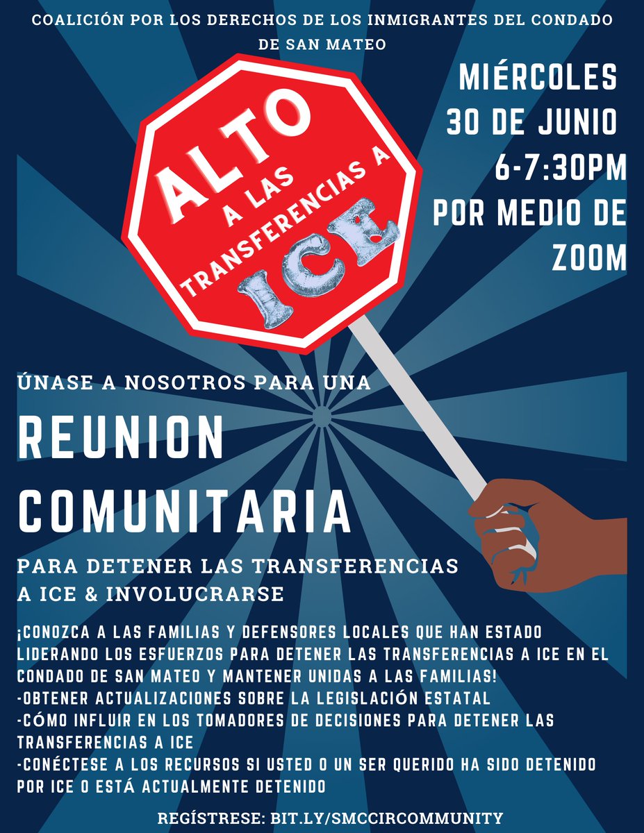 SMCCIR's tweet image. In San Mateo County, immigrants are treated unequally. The Sheriff's practice of working w/ICE contributes to family separation &amp;amp; intense trauma. Pls join our community meeting on 6/30 to get involved to #StopICEtransfers and keep families together! RSVP: bit.ly/SMCCIRcommunity