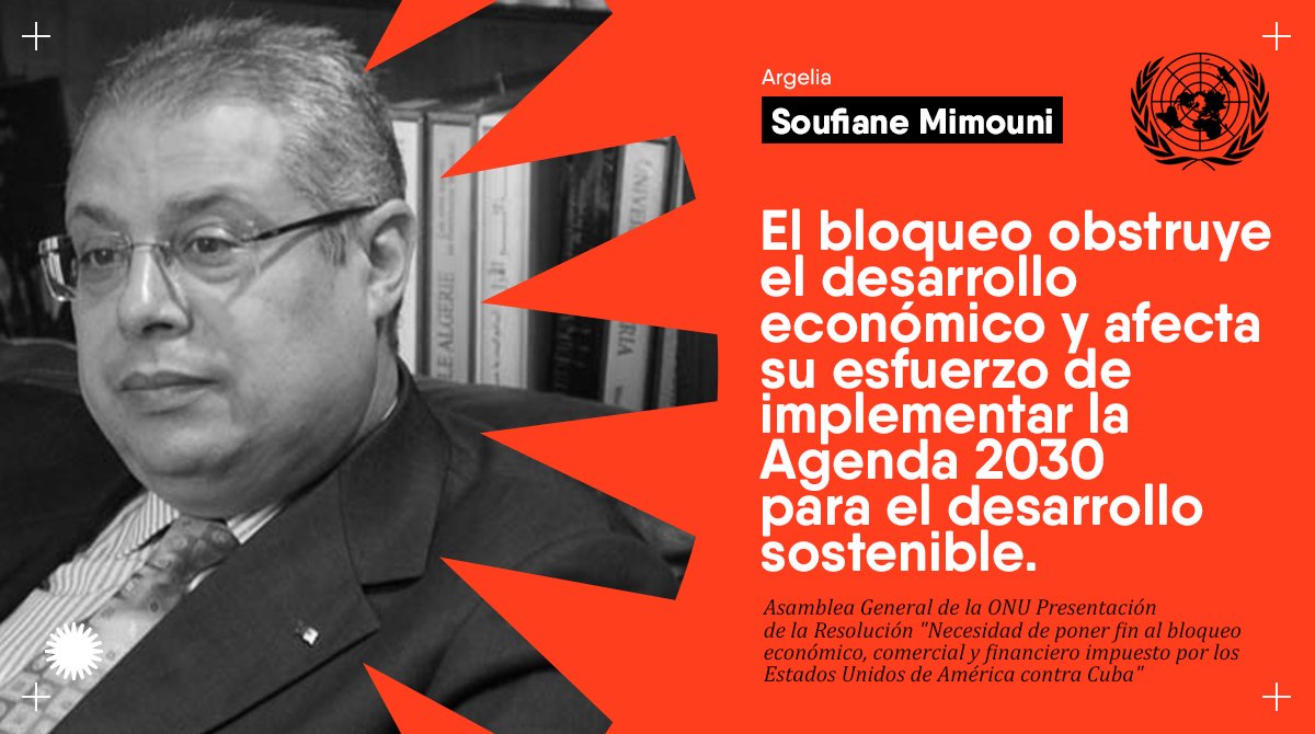 #Argelia🇩🇿: El bloqueo viola el disfrute de los derechos humanos del pueblo cubano y limita su potencial de desarrollo.

Constituye, también, una violación de las leyes para el comercio e intercambio internacional.

#ElMundoDiceNo