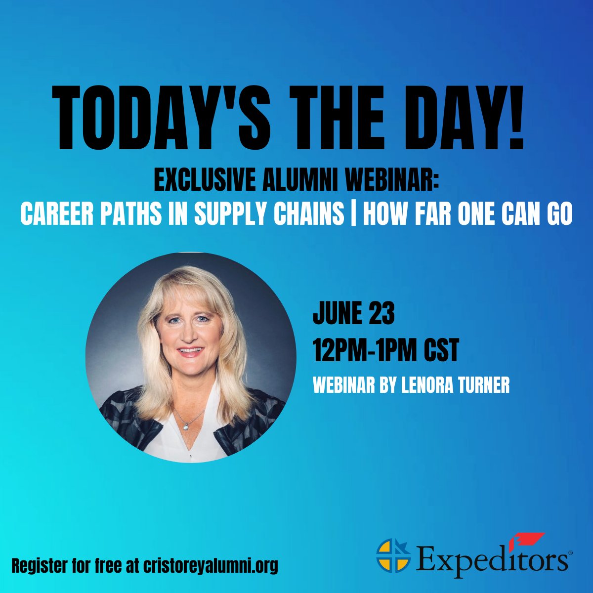Today's the Day! Join us for our exclusive alumni webinar with Expeditors from 12PM-1PM CST! Register for free at cristoreyalumni.org