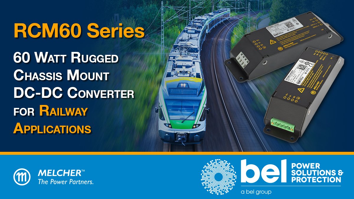 Our RCM Series converters are Melcher branded power supplies for railway &amp; transportation applications. The input voltage ranges cover all common battery voltages from 12 to 110 V. bit.ly/3j6lefZ #Railway #Transportation #PowerSupply #Converters #Melcher <a href="/BelFuseInc/">Bel Fuse Inc.</a>