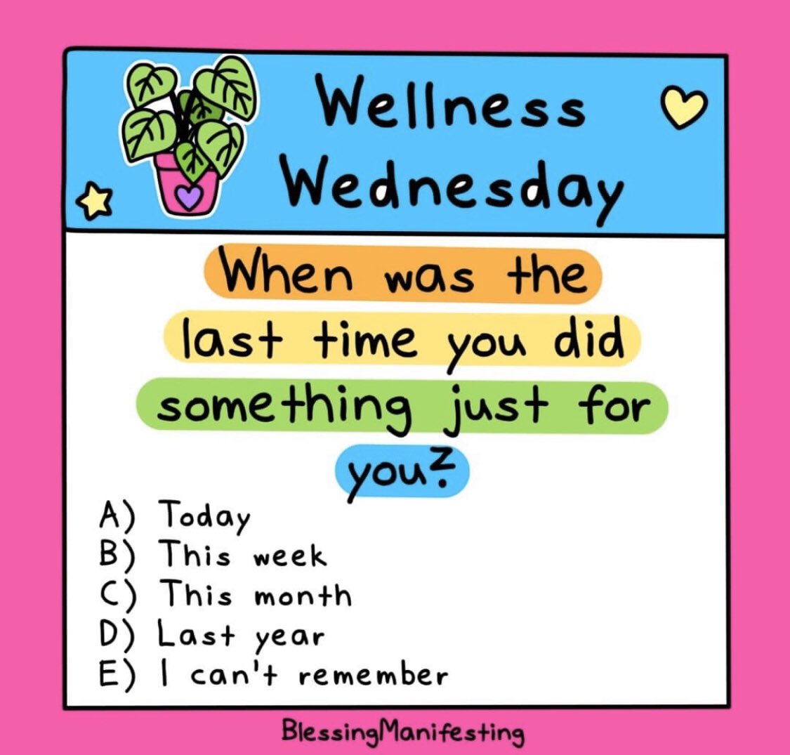 JESSWellBeing (@jesswellbeing) on Twitter photo When is the last time you did something just for you? If your answer was C-E then take some time out for yourself this weekend to evaluate your needs & practice some self-care π #WellbeingWednesday #BeingWellJESS <a href="/JESSDubai/">JESS Dubai π¦πͺ</a> When is the last time you did something just for you? If your answer was C-E then take some time out for yourself this weekend to evaluate your needs & practice some self-care π #WellbeingWednesday #BeingWellJESS <a href="/JESSDubai/">JESS Dubai π¦πͺ</a>