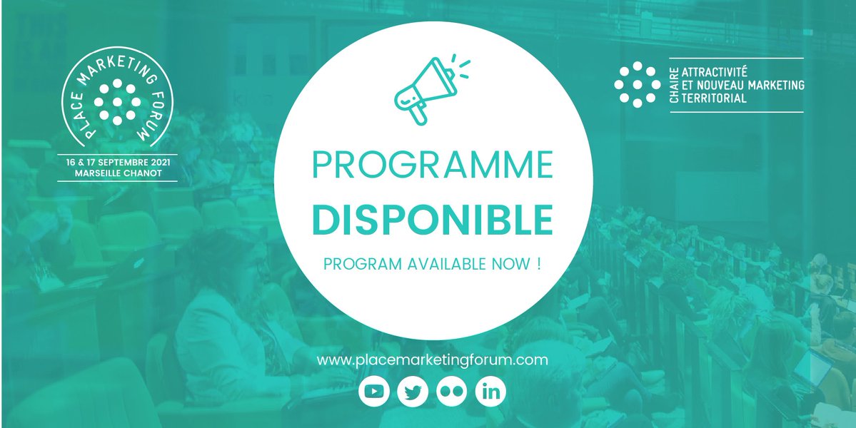 ChaireANMT's tweet photo. #PMF21 | Découvrez le programme officiel du Place Marketing Forum 2021 ! 
•6 conférences 
•4 ateliers 
•2 think tanks 
•1 soirée networking 

👉 https://t.co/fOaIZDGO7P
Pour s'inscrire : https://t.co/NspIA10kWG

#markterr #événement #marketing #attractivité https://t.co/2DDx1A5hIu