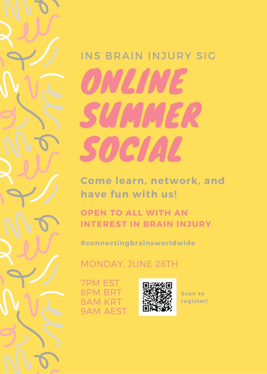 Please allow me to extend this invitation to the <a href="/INSneuro/">INS</a> Brain Injury annual 🌺Summer Social 2021🌻. It's an excellent opportunity to learn about the benefit of SIG membership
#neuropsychology #neuroscience #neuropsykologi #neuropsicologia #neuropsychologie #NeuropsychTwitter