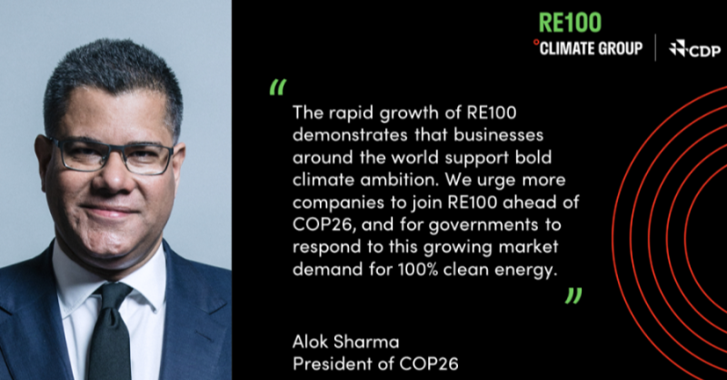 ClimateGroup's tweet photo. We are excited to announce that #RE100 members #renewableelectricity demand is now bigger than the UK. Here’s @AlokSharma_RDG, President of COP26, thoughts on the growth of @theRE100  

Find out more ⬇️

@CDP @COP26