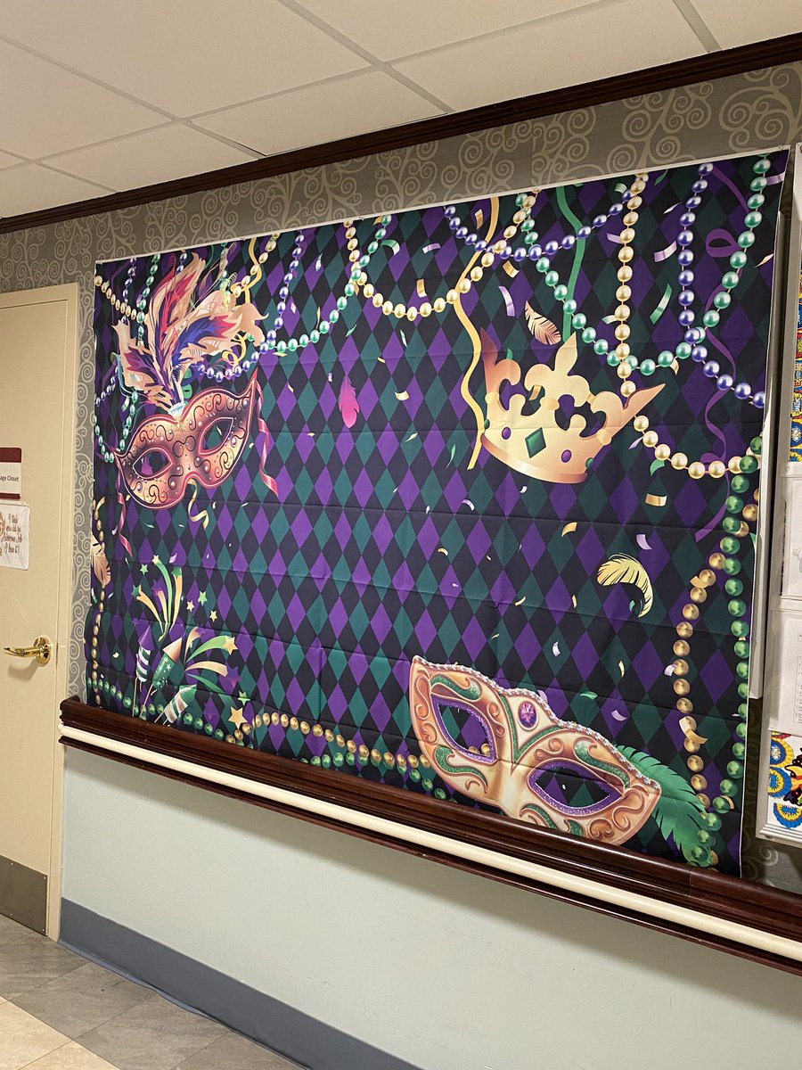 Infill 5 on point with our Mardi Gras themed party decorations in honor of Support Staff Week!!  We love and appreciate our support staff and are hoping to win for best decorated unit! 🤗💜💛💚 #StrongerTogether #SupportStaffWeek <a href="/AishaD_Miller/">Aisha Miller</a>