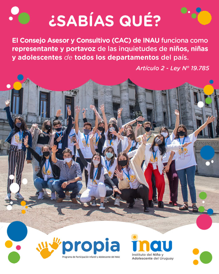 inau_oficial's tweet photo. ¿Sabías qué? 💭 El Consejo Asesor y Consultivo (CAC) de #INAU funciona como representante y portavoz de las inquietudes de niños, niñas y adolescentes de todos los departamentos del país. https://t.co/4pj1heO6l5