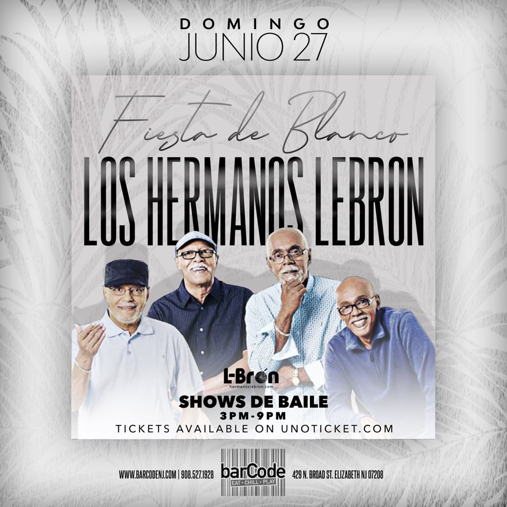 Este 𝗱𝗼𝗺𝗶𝗻𝗴𝗼 tenemos un encuentro con ustedes #salseros 

El 27 de Junio comienza la fiesta de blanco en <a href="/barCodeNJ/">BarCode Entertainment Complex</a>

Ticket available on unoticket.com 

#Clipproduccione #DiloRecord #salsasonora #concierto #concert #Salsa #lebronbrothers #NewJersey
