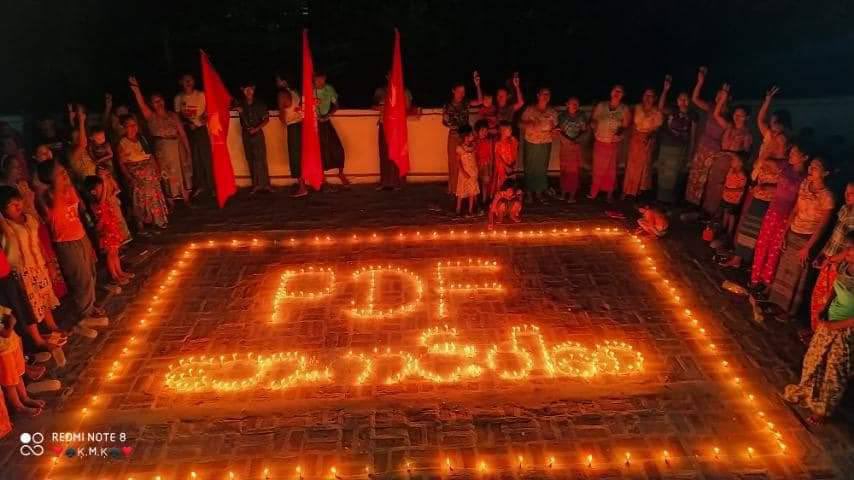 A candlelight night strike in defiance of Dictatorship along with praying for safety of People’s Defense Forces in Letyet Kone village, Depayin Tsp, ShweBo. #TogetherWithPDF #June23Coup  #WhatsHappeningInMyanmar