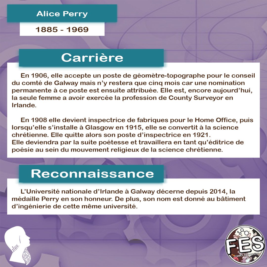 [Sciences : un domaine de femmes]
Présentation historique

Découvrez le portrait d'Alice Perry, la première européenne à avoir obtenu un diplôme d'ingénieur ⚙️💡 
<a href="/FES_AFNEUS/">Femmes En Sciences</a> <a href="/MIAGEConnection/">MIAGE Connection</a> <a href="/AFNEUS/">AFNEUS</a>