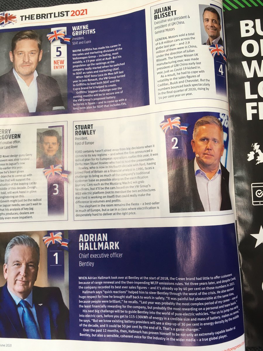 raymasseytweets's tweet photo. Congratulations to @BentleyMotors CEO Adrian Hallmark topping #2021 @AutoExpress #BritList of 50 top #MotorIndustry executives. Honoured to be a judge. @SteveFowler @johnmcilroy @Petercampbell1 @chrisdonkin @Mr_Manbat https://t.co/mETbD2r8Qr