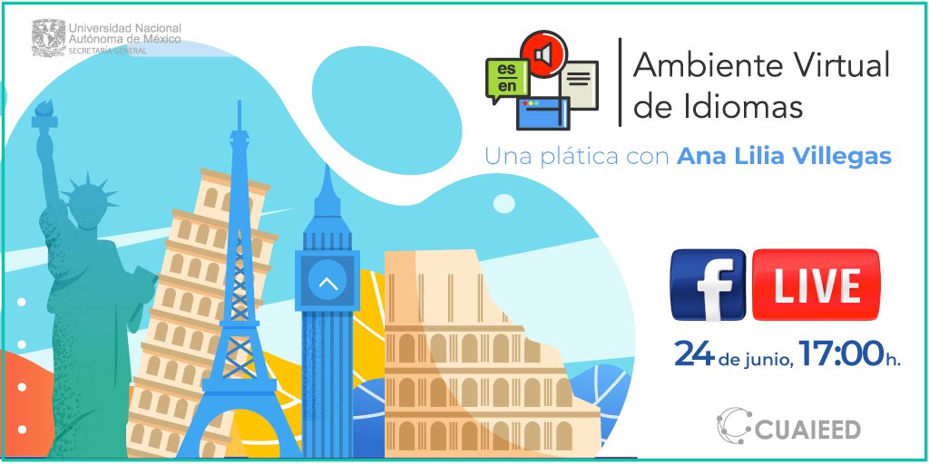 cuaedunam's tweet photo. ¡Nos vemos el día de mañana!
Aprende más sobre el Ambiente Virtual de Idiomas en el #FaceboolLive que realizaremos con la Mtra. Ana Lilia Villegas.
Te esperamos mañana 24 de junio a las 17:00 horas.
https://t.co/UaCz8umkLN https://t.co/K6dSyALMmX