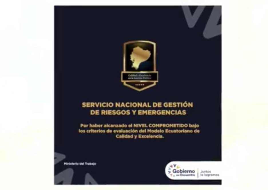Nuestra Institución recibió por parte del <a href="/MinTrabajoEc/">Ministerio del Trabajo Ecuador 🇪🇨</a> un reconocimiento al Primer Nivel de Madurez de Calidad denominado Comprometido, bajo los parámetros del Modelo Ecuatoriano de Calidad  y Excelencia. 

#JuntosLoLogramos