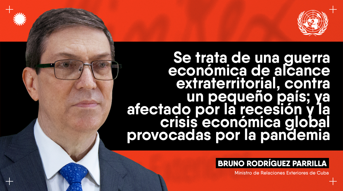 .<a href="/BrunoRguezP/">Bruno Rodríguez P</a> en #AGNU:

“El bloqueo es el principal escollo para avanzar en la búsqueda de la prosperidad y bienestar de la población cubana.”

#ElMundoDiceNo