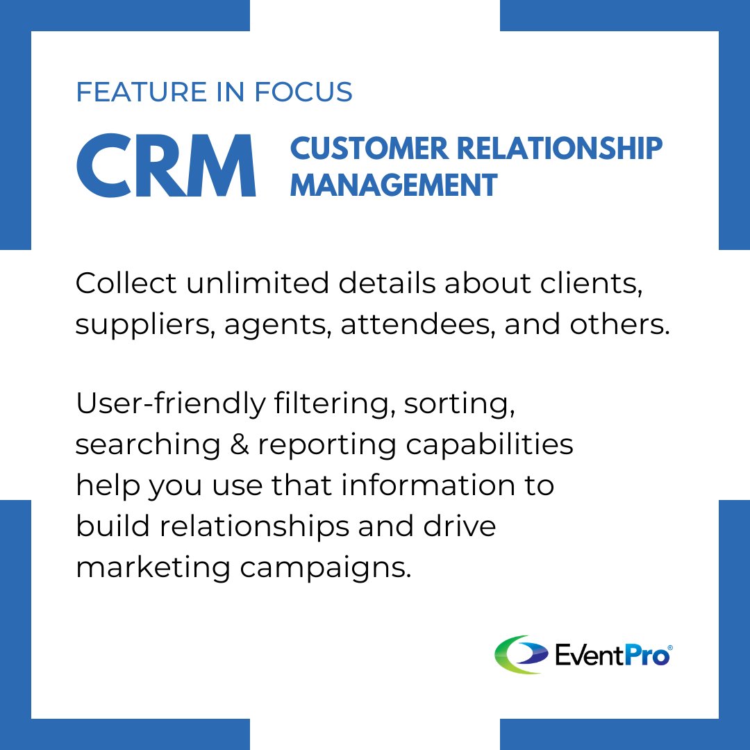 EventProConnect's tweet image. EventPro’s CRM allows you to collect unlimited details about clients, suppliers &amp;amp; other contacts. 
#eventprosoftware #featureinfocus #softwarefeatures #eventprofs #eventprofessionals #eventtech #eventplanningtools #eventmanagement #CRM #customerservice #eventmarketing