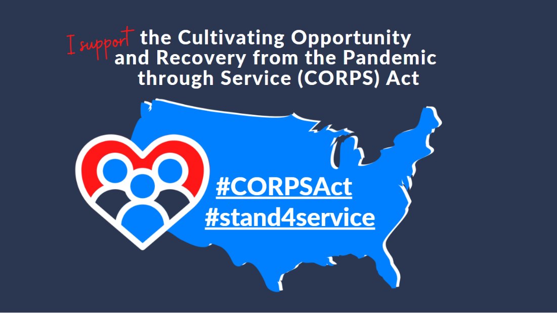 The COVID pandemic made services provided by @AmeriCorps programs and members even more vital. The #CORPSAct will expand #AmeriCorps positions to speed up recovery and get relief to where it's needed most! Retweet to show your support and #StandforService!