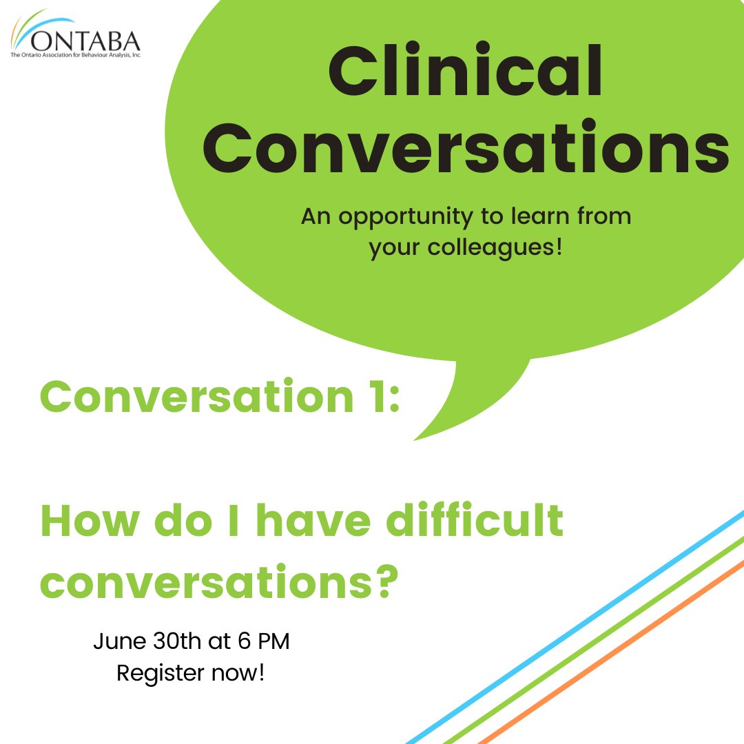 ONTABA1's tweet photo. The first #ClinicalConversation is on June 30th at 6 pm! We're chatting about  difficult conversations. Make sure you join our panel, Dr. Nancy Marchese, Kim Trudeau-Craig and Rita Alekian, along with the panel chair Laura Campbell. Register here! 
https://t.co/43iHNIoT1q https://t.co/N1nMuP1mJU