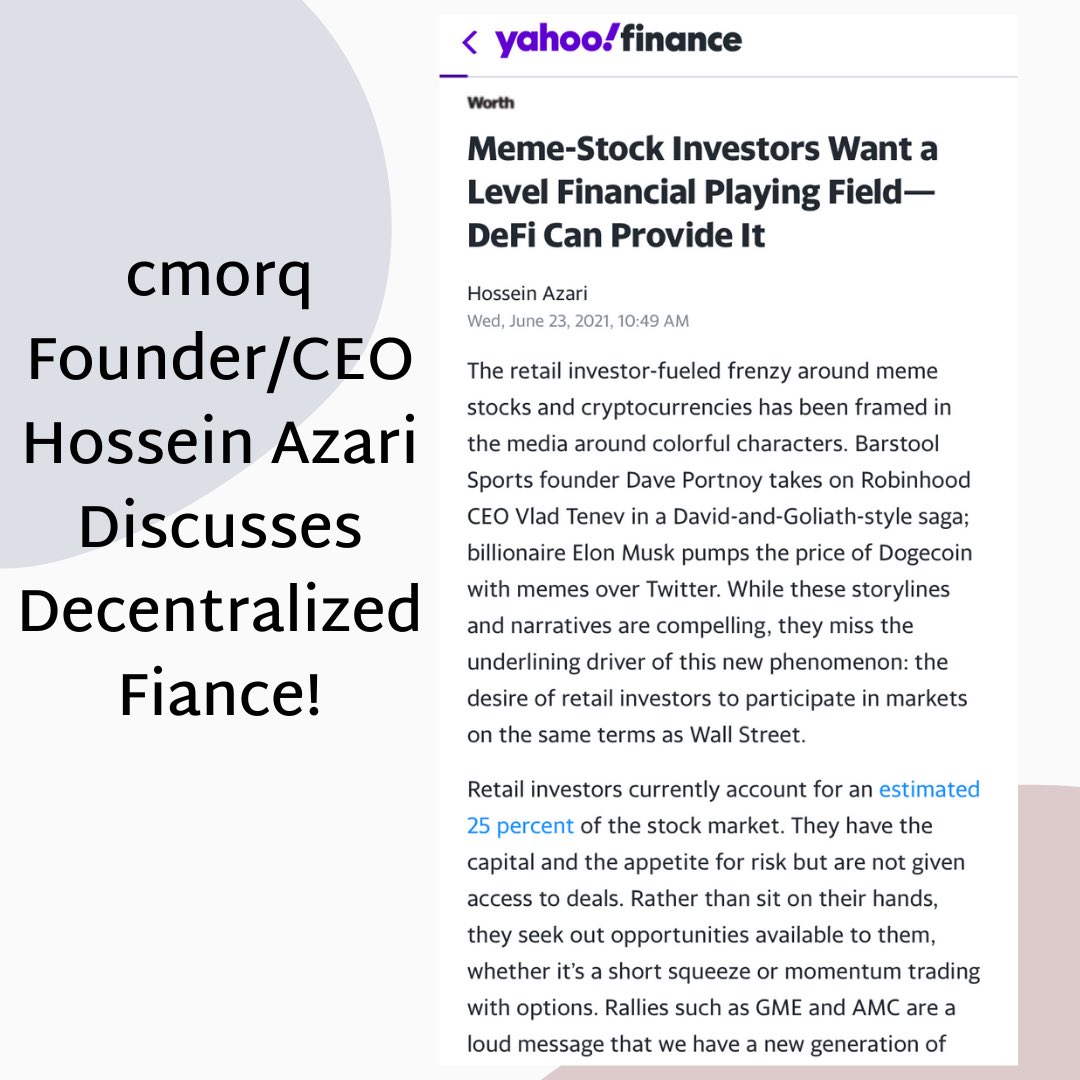 تويتر Cmorq على تويتر Article Meme Stock Investors Want A Level Financial Playing Field Defi Can Provide It By Hossein Azari
