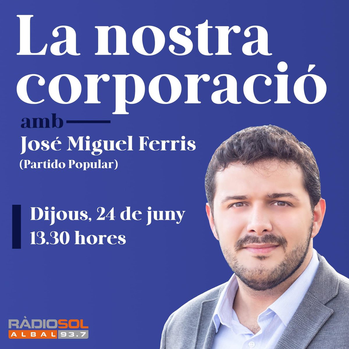 PP HORTA SUD (@pp_hortasud) on Twitter photo 📻 | <a href="/JoseMFerris/">José Miguel Ferris</a>, portaveu dels <a href="/Populars_Albal/">POPULARS ALBAL</a> visitarà demà, dijous 24 de juny, l'emissora municipal @radiosolalbal per a participar en el programa #LaNostraCorporació.
➡ Durant l'espai es realitzarà un balanç de la pandèmia de la COVID-19 i la seua gestió en el municipi. 📻 | <a href="/JoseMFerris/">José Miguel Ferris</a>, portaveu dels <a href="/Populars_Albal/">POPULARS ALBAL</a> visitarà demà, dijous 24 de juny, l'emissora municipal @radiosolalbal per a participar en el programa #LaNostraCorporació.
➡ Durant l'espai es realitzarà un balanç de la pandèmia de la COVID-19 i la seua gestió en el municipi.