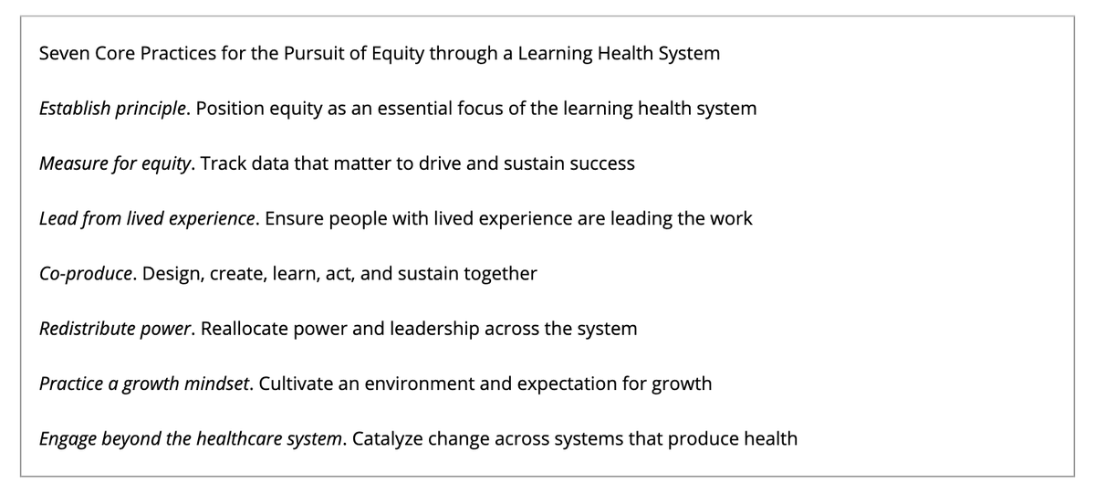 7 practices for learning health systems working to contribute to health equity in this #openaccess paper 
onlinelibrary.wiley.com/doi/10.1002/lr… <a href="/DrAllisonP/">Allison Parsons, PhD</a> <a href="/NdidiUnaka/">Ndidi Unaka MD, MEd</a> <a href="/afbeckmd/">Andrew Beck</a> <a href="/DocRob64/">Robert Kahn</a> <a href="/ACTNOWCINCY/">All Children Thrive</a> <a href="/michaelseid11/">Michael Seid</a> @HartleyDM <a href="/PeterAMargolis/">Peter Margolis</a> <a href="/hmkyale/">Harlan Krumholz</a>