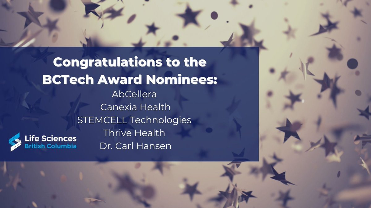 lifesciences_bc's tweet photo. Congratulations to #LSBCMembers, @CanexiaHealth @AbCelleraBio, @ThriveHealthApp, @STEMCELLTech, & Dr. Carl Hansen for their nomination in the @wearebctech Technology Impact Awards. Great to see the recognition in their delivering solutions that help BC and the world #LSBC https://t.co/3epaFHIokA