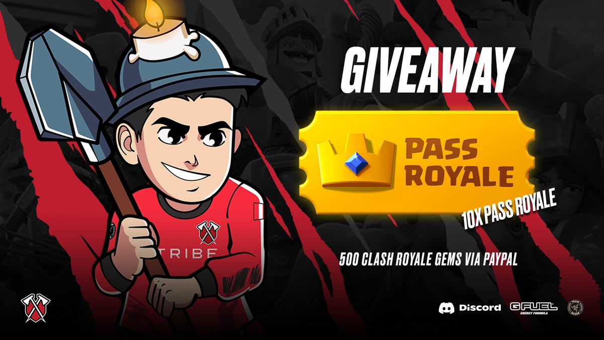 🚨Sorteo de 10 Pase Royales🚨
Requisitos para entrar:
-Dar ❤️ y 🔁
-Seguirme 
-Seguir a <a href="/TribeGaming/">Tribe Gaming</a> 
-Responder a este twit con tu carta favorita！