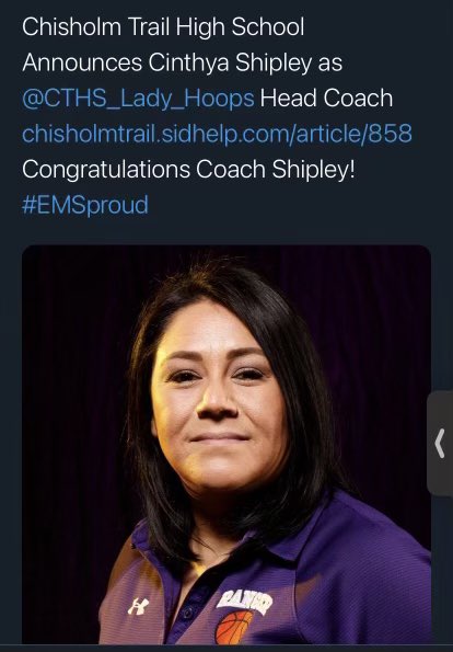 ChisholmTrailHS's tweet photo. Our Lady Rangers are super excited to hear that Coach Shipley is the new @CTHS_Lady_Hoops Head Coach! We are #EMSproud of you Ship! @EMSISD @emsisdathletics #RangersRide #BeTheChange https://t.co/zGRWQ75Try