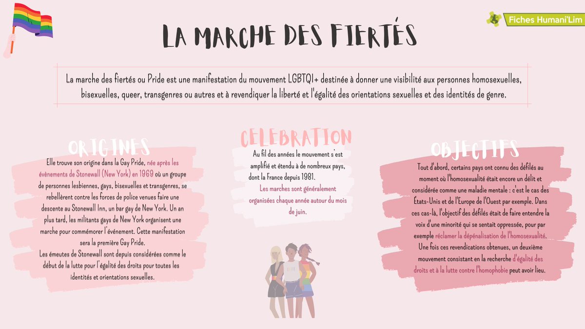 HumaniLim's tweet image. Salut tout le monde ! 🌍

Ce mois-ci, de nombreuses marches ont été organisées dans le monde pour soutenir une cause ô combien importante à défendre, dénommées marches de fiertés. Voici un petit résumé de tout ce que vous devez savoir ! 

Bonne lecture et bonne fin de journée 💚