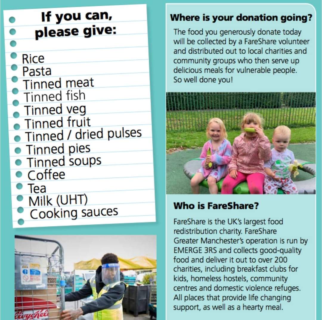 FareShare Greater Manchester (@faresharegm) on Twitter photo We'll be collecting food donations this weekend at <a href="/AthertonShield/">Atherton Charity Shield</a>, the food you generously donate will be distributed to local charities and community groups who then serve up delicious meals and food parcels for vulnerable people.
Come down to our stand to donate! 🍏⚽️ We'll be collecting food donations this weekend at <a href="/AthertonShield/">Atherton Charity Shield</a>, the food you generously donate will be distributed to local charities and community groups who then serve up delicious meals and food parcels for vulnerable people.
Come down to our stand to donate! 🍏⚽️