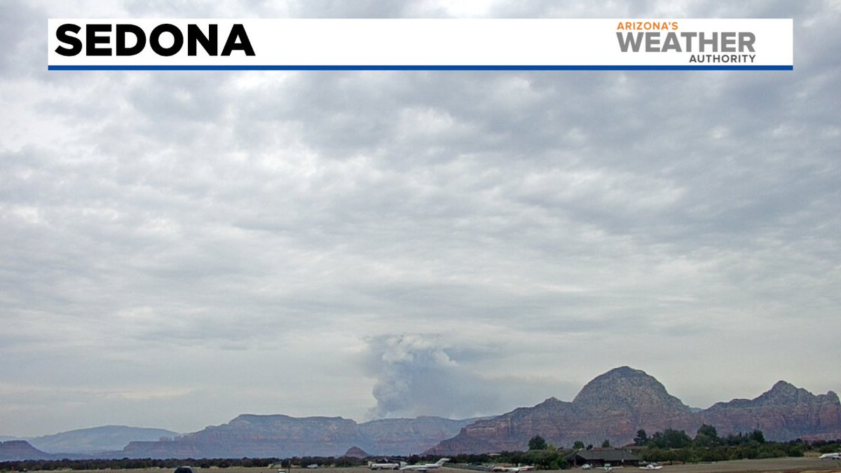 SchwartzTV's tweet image. Sedona cam showing #rafaelfire smoke plume pushing through the clouds. #azfamily #azfire