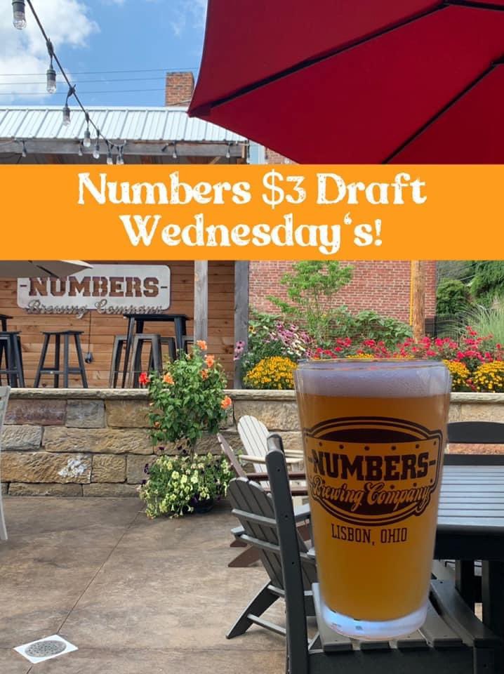 NumbersBrewCo's tweet photo. It’s Numbers $3 Draft Wednesday’s! Don’t forget there is less than 2 days left to sign up for the Numbers Firecracker Beer Mile July 3rd to be guaranteed a t-shirt! 🍺 https://t.co/5oBT5DrgX5