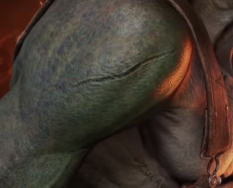 Freakova's tweet photo. @OddworldInc Who at owi was responsible for adding the zulag tattoo under Alf’s honker?

be honest. https://t.co/qnTpHOaLWa