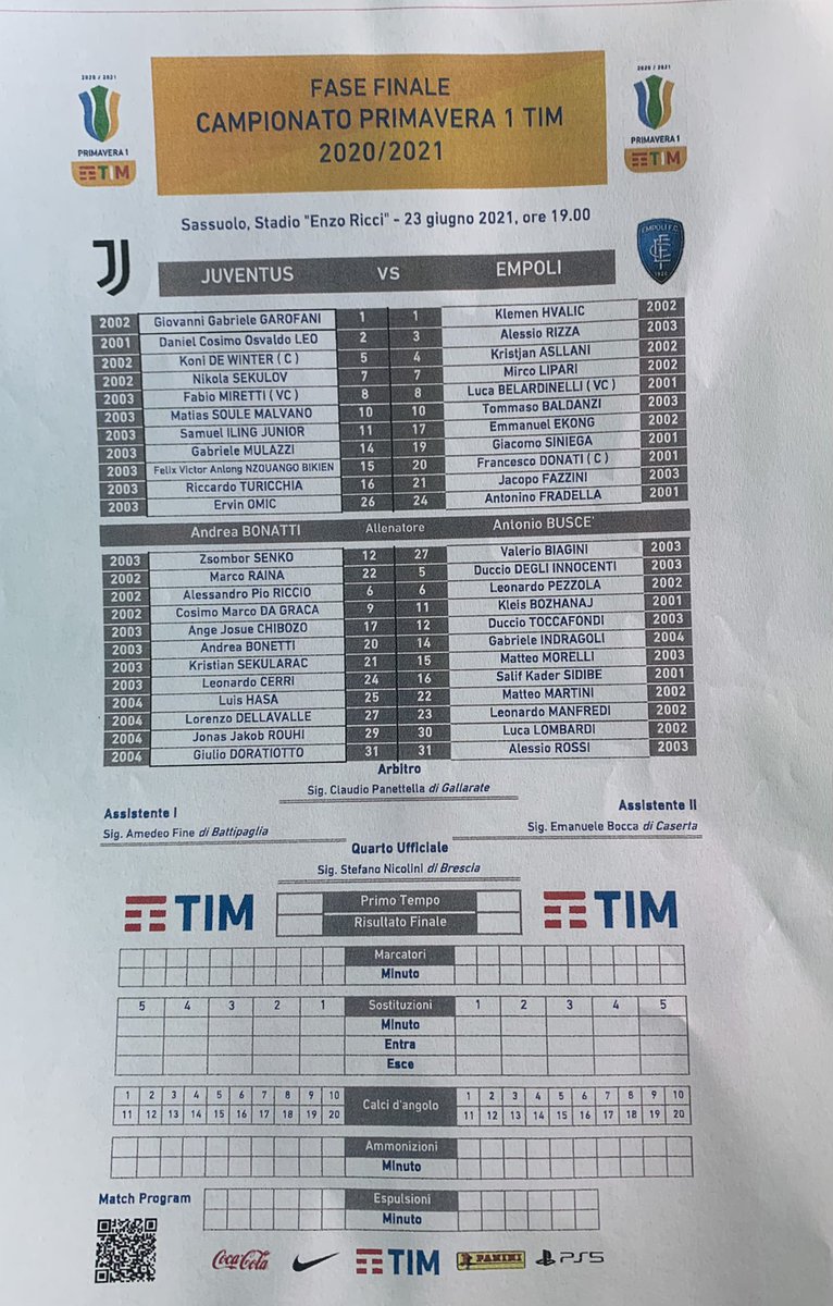 Fase Finale Primavera 1
<a href="/juventusfc/">JuventusFC</a> 
@EmpoliCalcio