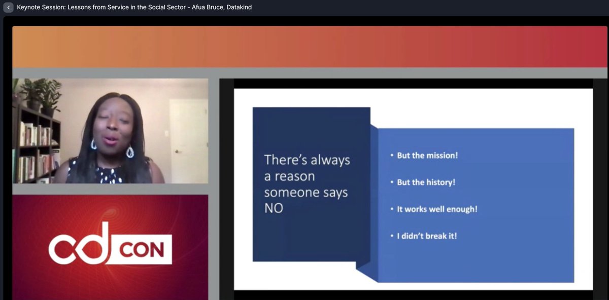 tracymiranda's tweet photo. Love, love, love this talk from @afua_bruce and want to dedicate it to all my fellow change-agents out there dealing with the 'But the mission' objections regularly!
#cdcon https://t.co/v7TPnrkgmj