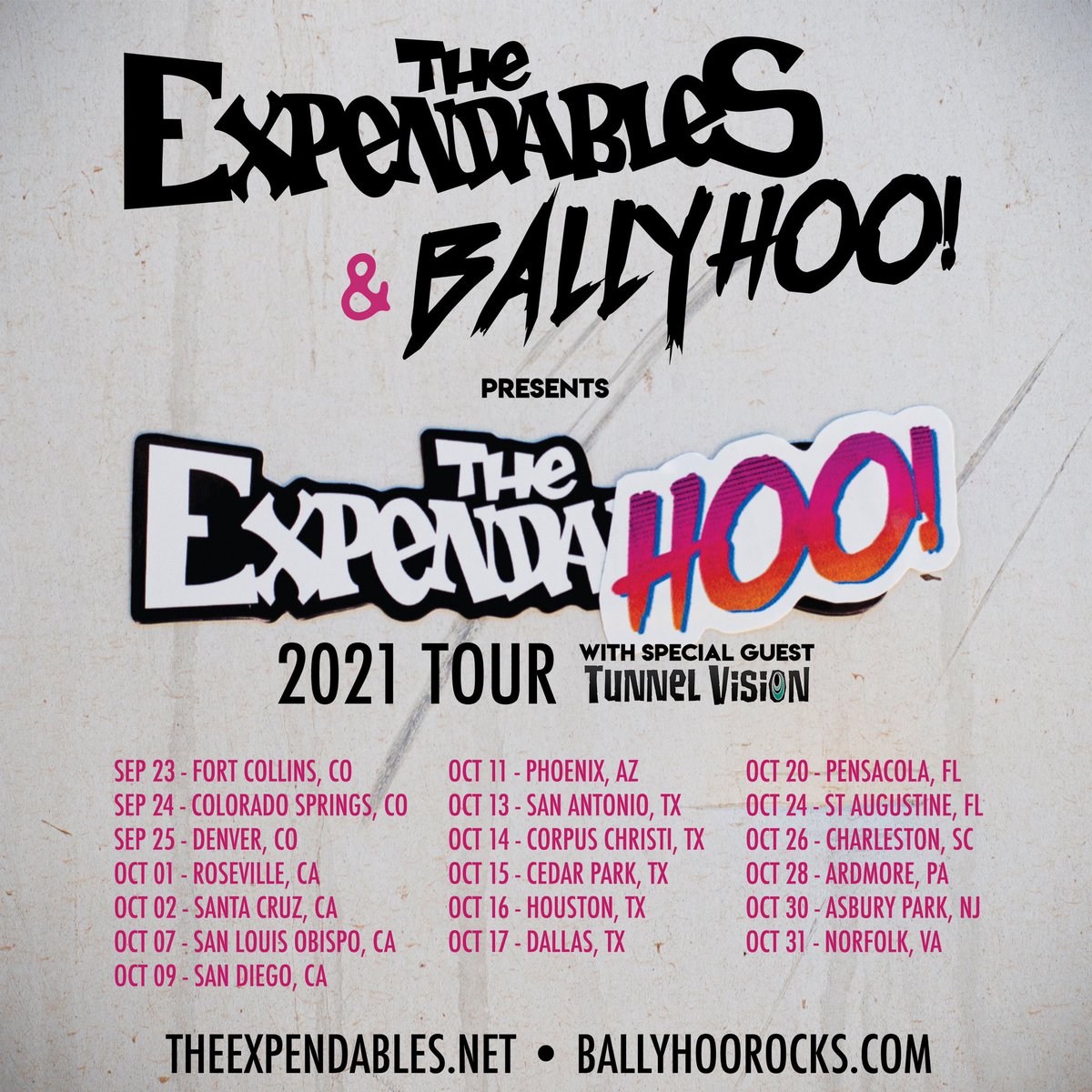 Tunnel Vision (@tunnelvisionsc) on Twitter photo So stoked to announce we’ll be heading out on tour this September/October with <a href="/TheExpendables/">The Expendables</a> and <a href="/ballyhoorocks/">BALLYHOO!</a>! Tickets go on sale this Friday 10am local time at tunnelvisionsc.com 💥😎🤙🏼 So stoked to announce we’ll be heading out on tour this September/October with <a href="/TheExpendables/">The Expendables</a> and <a href="/ballyhoorocks/">BALLYHOO!</a>! Tickets go on sale this Friday 10am local time at tunnelvisionsc.com 💥😎🤙🏼