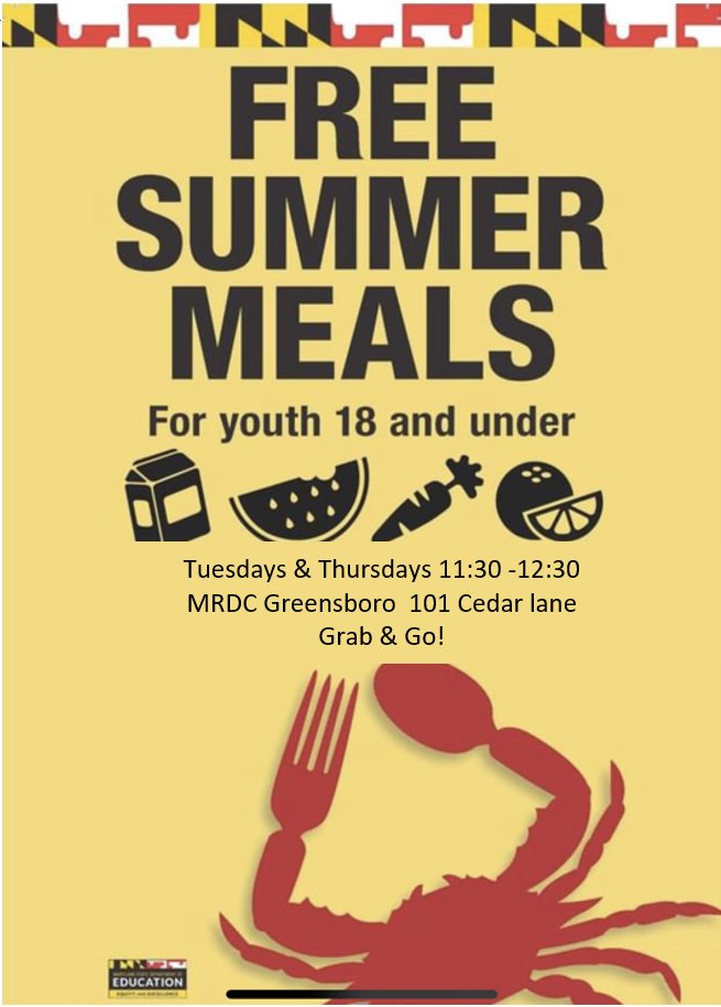Free grab and go meals are available Tuesdays and Thursdays at our Greensboro location from 11:30- 12:30   For more locations visit  MDsummerMeals.org 
#MRDC #SmallTownsBigHearts