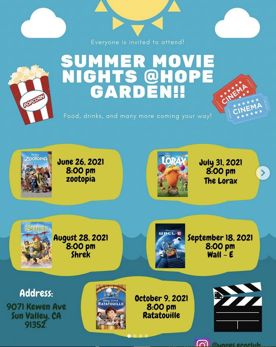 ☀️BD6 families! Join <a href="/VOCESmagnet/">Valley Oaks Center for Enriched Studies</a> Eco Club this summer for their Summer Movie Nights🍿 @ their HOPE Garden. Check out the flyer below for more details. 🎟